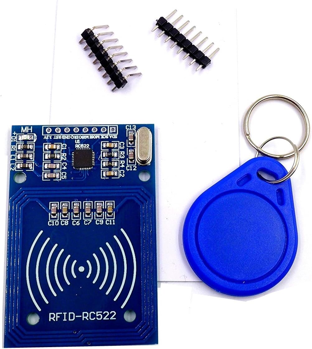 Lecteur RFID RC522 avec carte et tag, idéal pour contrôle d’accès et projets IoT